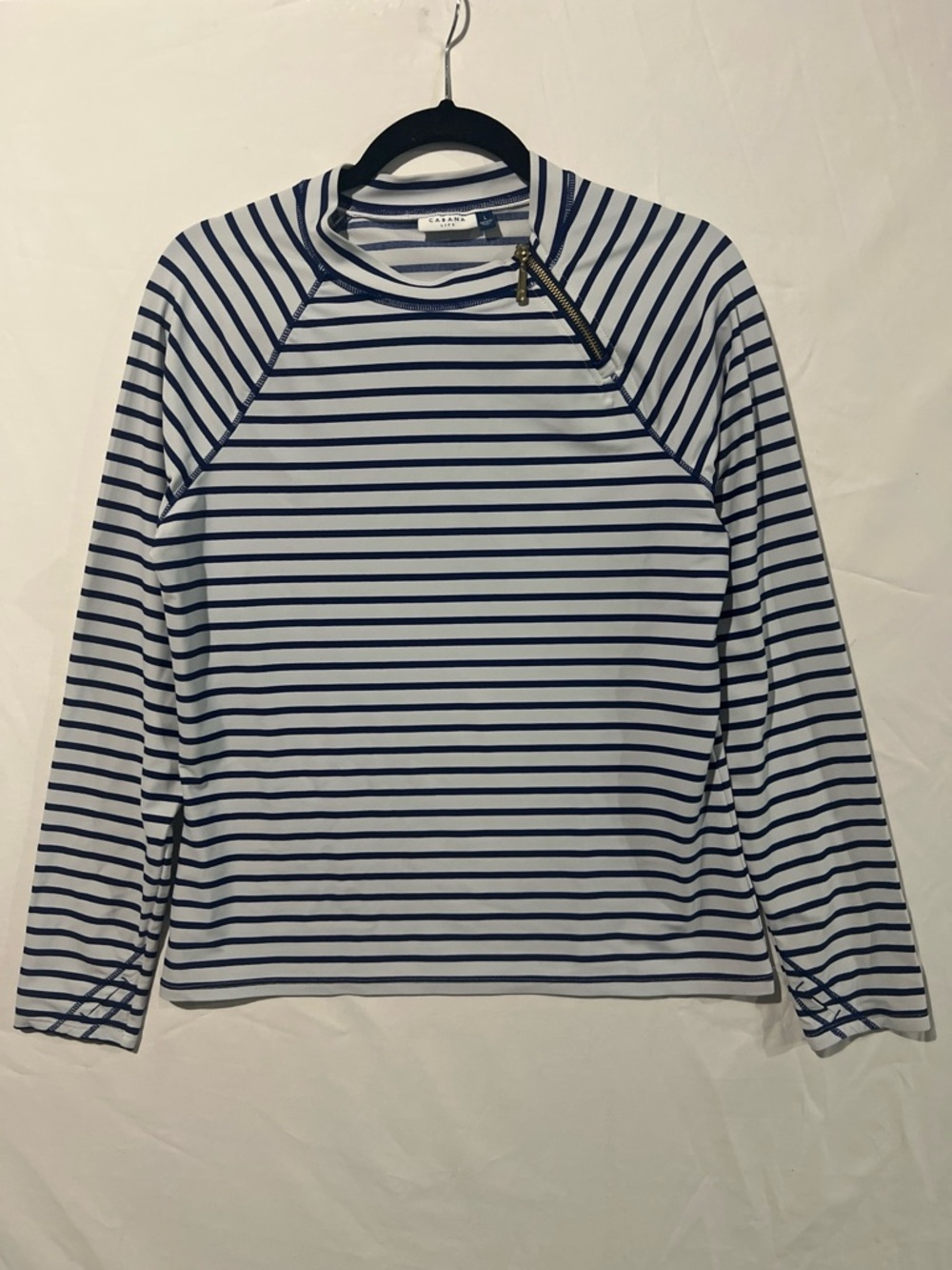 Cabana Life Swim Top Women’s Large Navy Stripe Zipper Rashguard - Picture 2 of 13